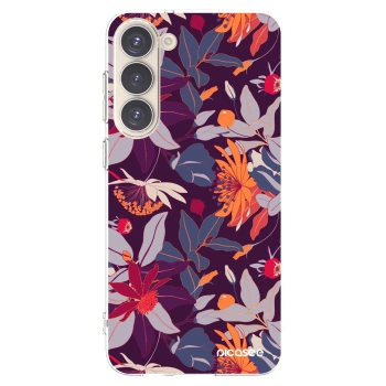 Picasee silikónový prehľadný obal pre Samsung Galaxy S23+ 5G - Purple Leaf