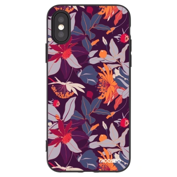 Picasee silikónový čierny obal pre Apple iPhone X/XS - Purple Leaf