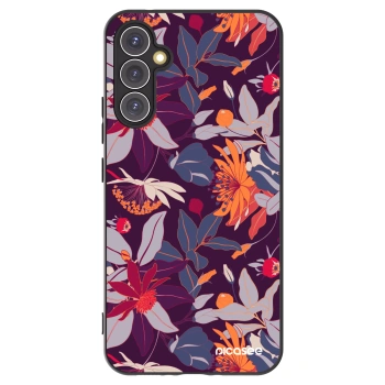 Picasee silikónový čierny obal pre Samsung Galaxy A34 5G A346B - Purple Leaf