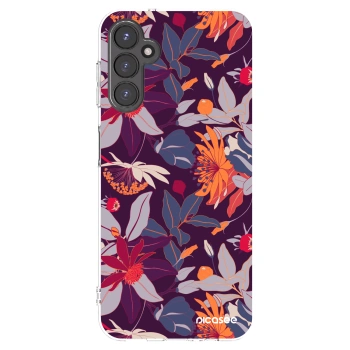 Picasee silikónový prehľadný obal pre Samsung Galaxy A14 5G A146P - Purple Leaf