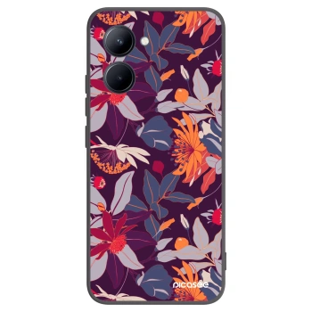 Picasee silikónový čierny obal pre Realme C33 (2023) - Purple Leaf