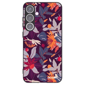Picasee silikónový čierny obal pre Samsung Galaxy S24+ S926B 5G - Purple Leaf