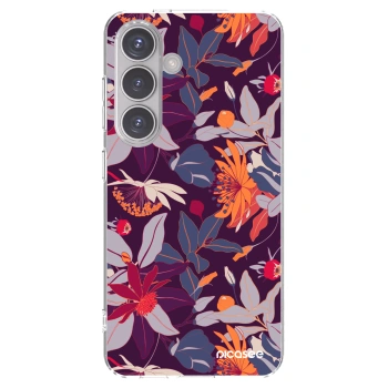 Picasee silikónový prehľadný obal pre Samsung Galaxy S24 S921B 5G - Purple Leaf