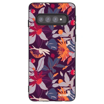 Picasee silikónový čierny obal pre Samsung Galaxy S10 G973 - Purple Leaf