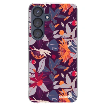 Picasee silikónový prehľadný obal pre Samsung Galaxy S25 5G - Purple Leaf