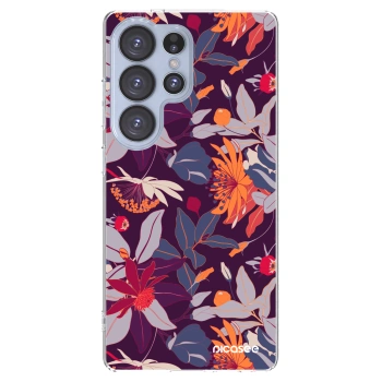 Picasee silikónový prehľadný obal pre Samsung Galaxy S25 Ultra 5G - Purple Leaf