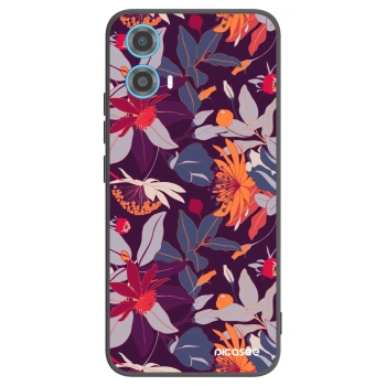 Picasee silikónový čierny obal pre Motorola Moto G34 5G - Purple Leaf