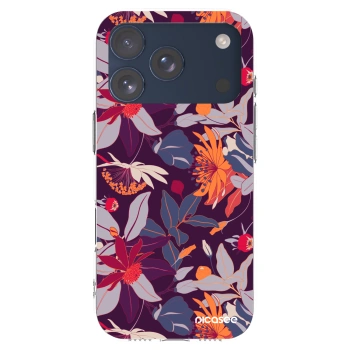 Picasee silikónový prehľadný obal pre Apple iPhone 17 Pro - Purple Leaf