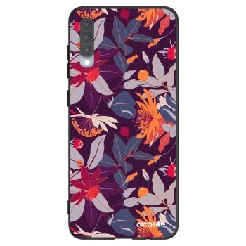 Picasee silikónový čierny obal pre Samsung Galaxy A70 A705F - Purple Leaf