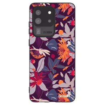Picasee silikónový čierny obal pre Samsung Galaxy S20 Ultra 5G G988F - Purple Leaf