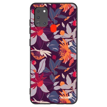 Picasee silikónový čierny obal pre Samsung Galaxy A21s - Purple Leaf