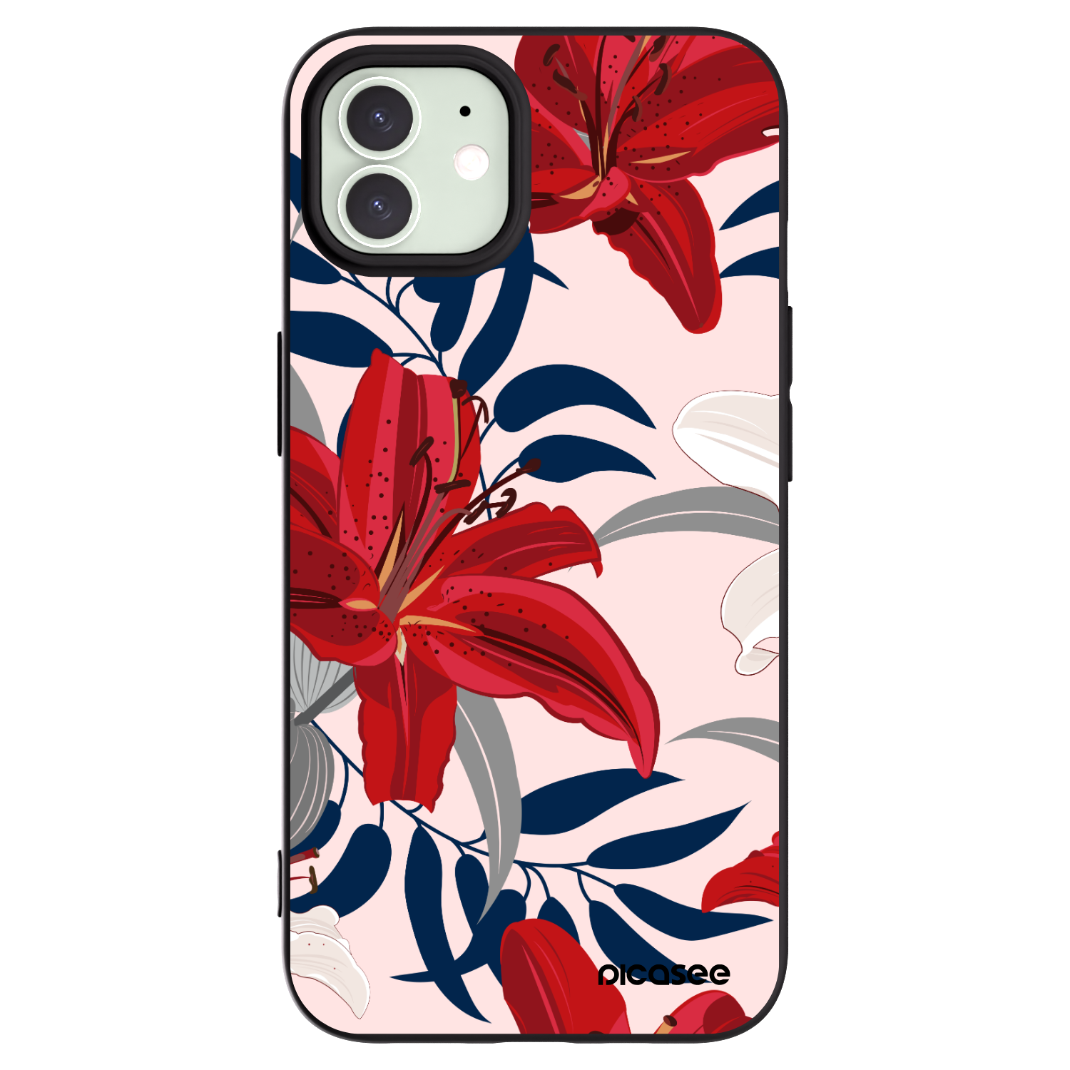 Silikónový čierny obal pre Apple iPhone 12 - Red Lily