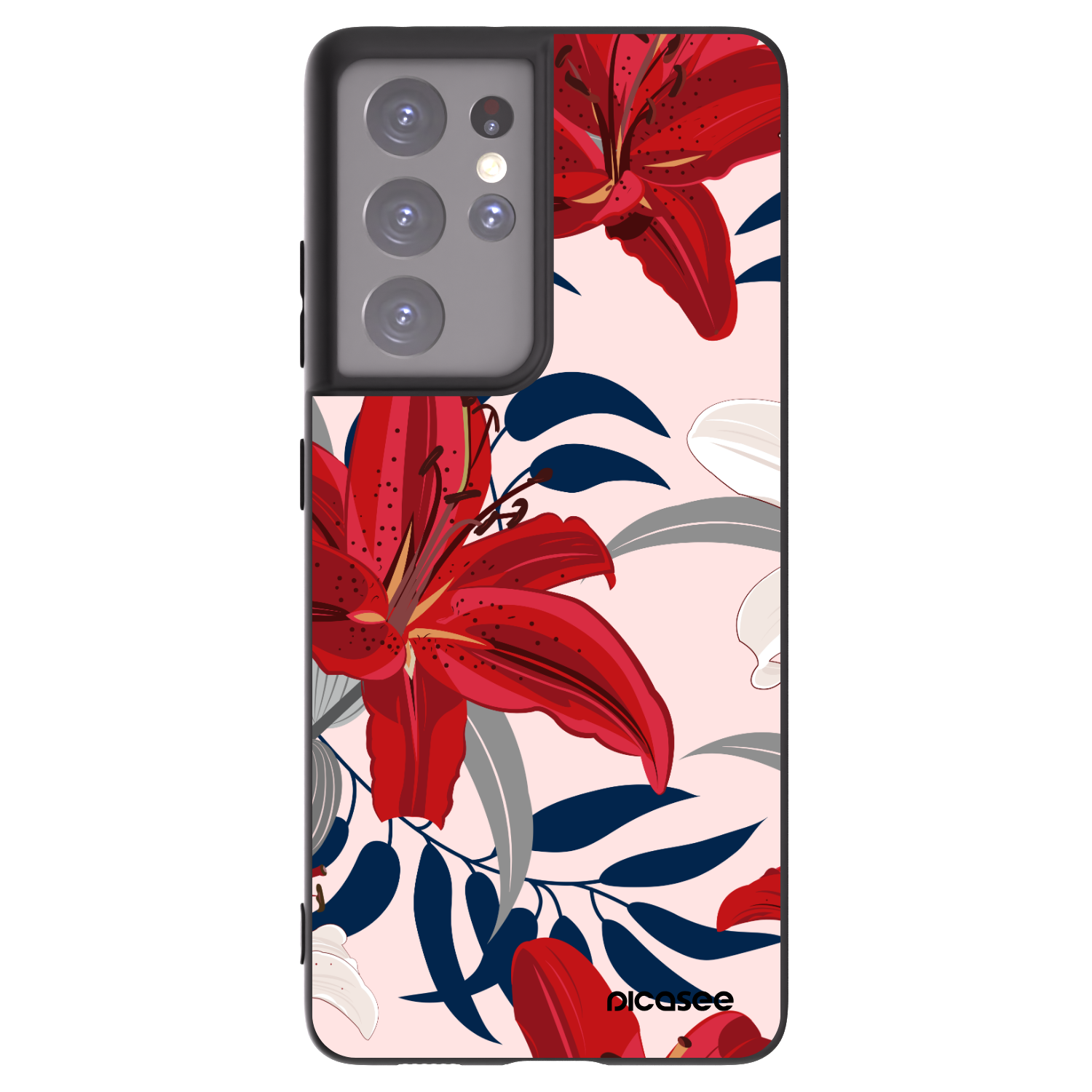 Picasee silikónový čierny obal pre Samsung Galaxy S21 Ultra 5G G998B - Red Lily