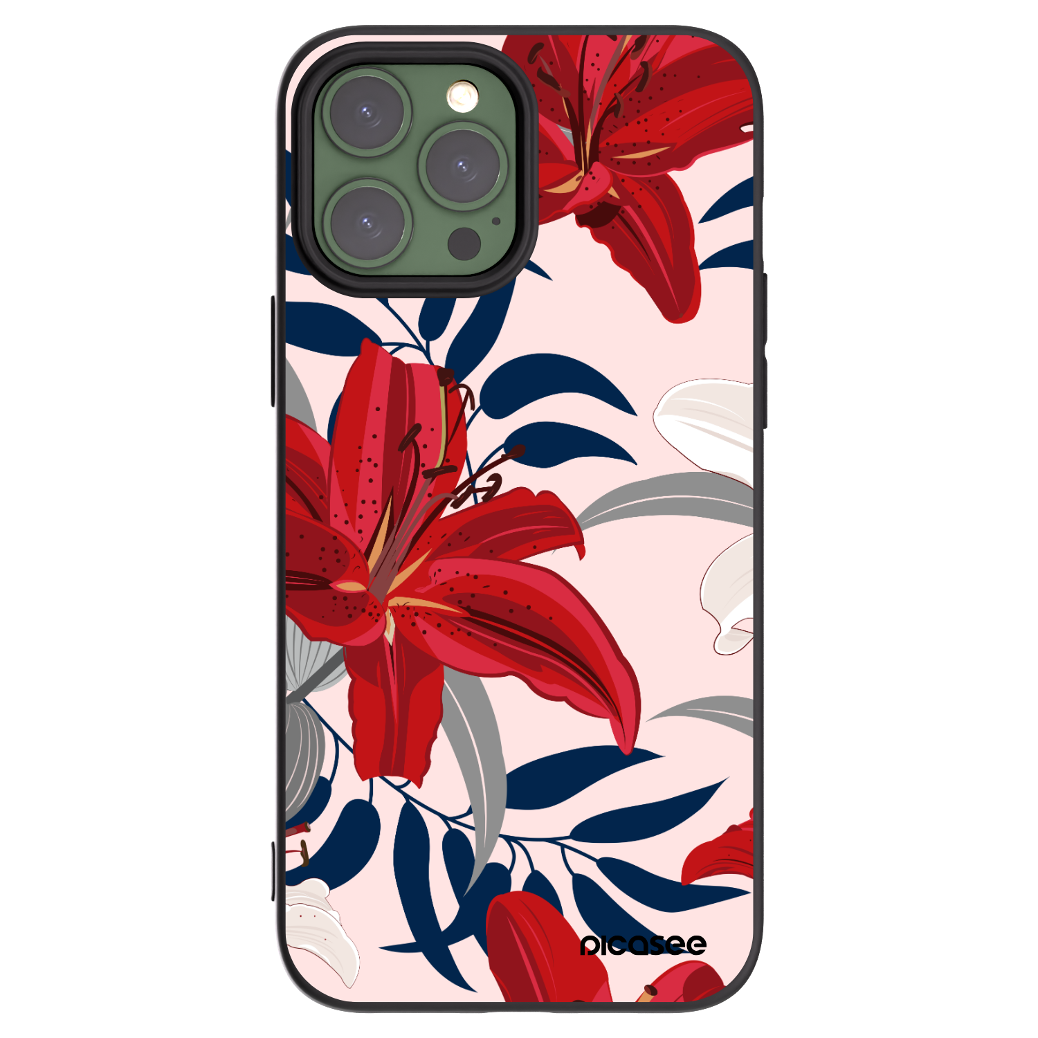 Silikónový čierny obal pre Apple iPhone 13 Pro Max - Red Lily