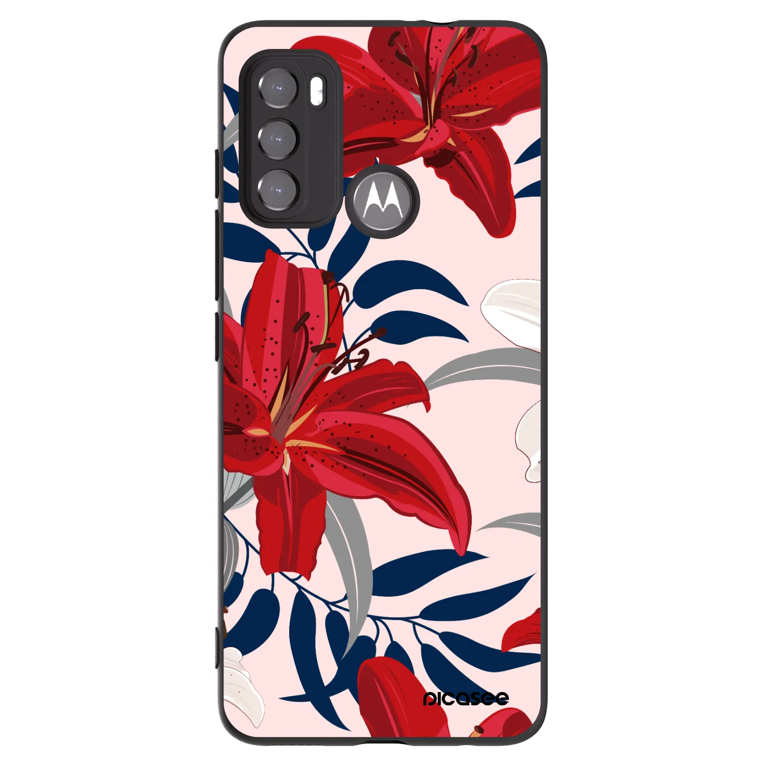 Picasee silikónový čierny obal pre Motorola Moto G60 - Red Lily