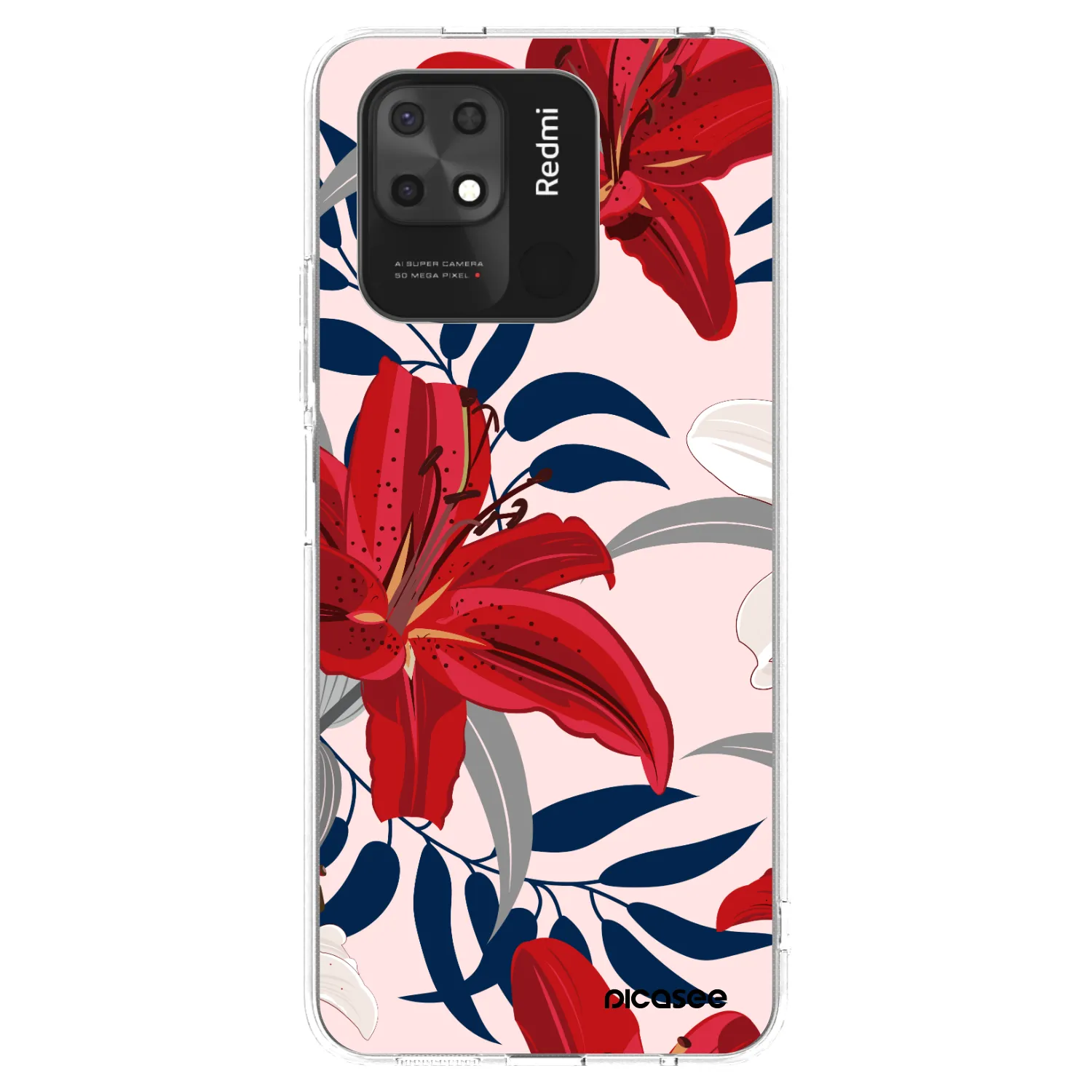 Silikónový prehľadný obal pre Xiaomi Redmi 10C - Red Lily