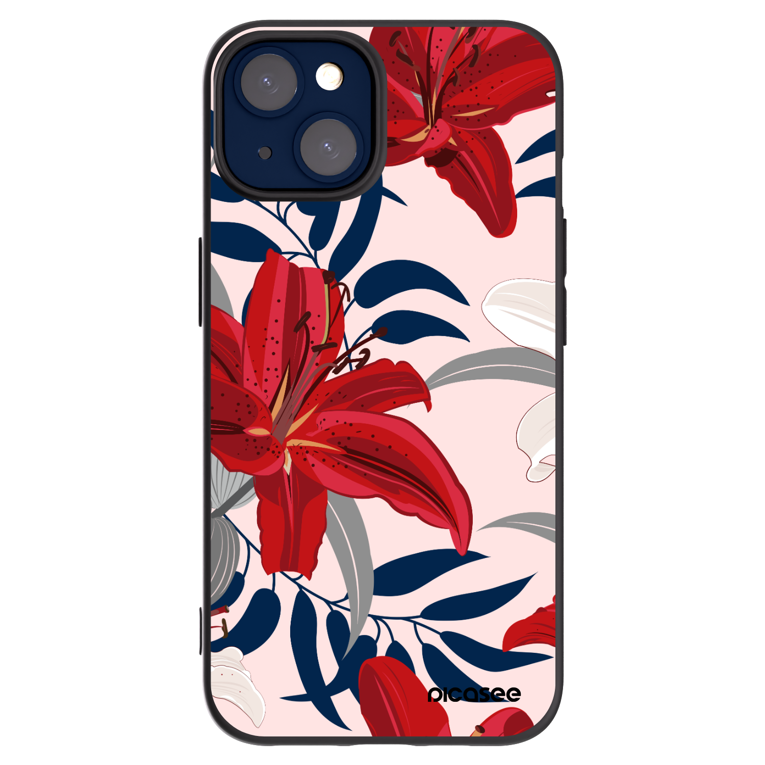 Silikónový čierny obal pre Apple iPhone 14 - Red Lily