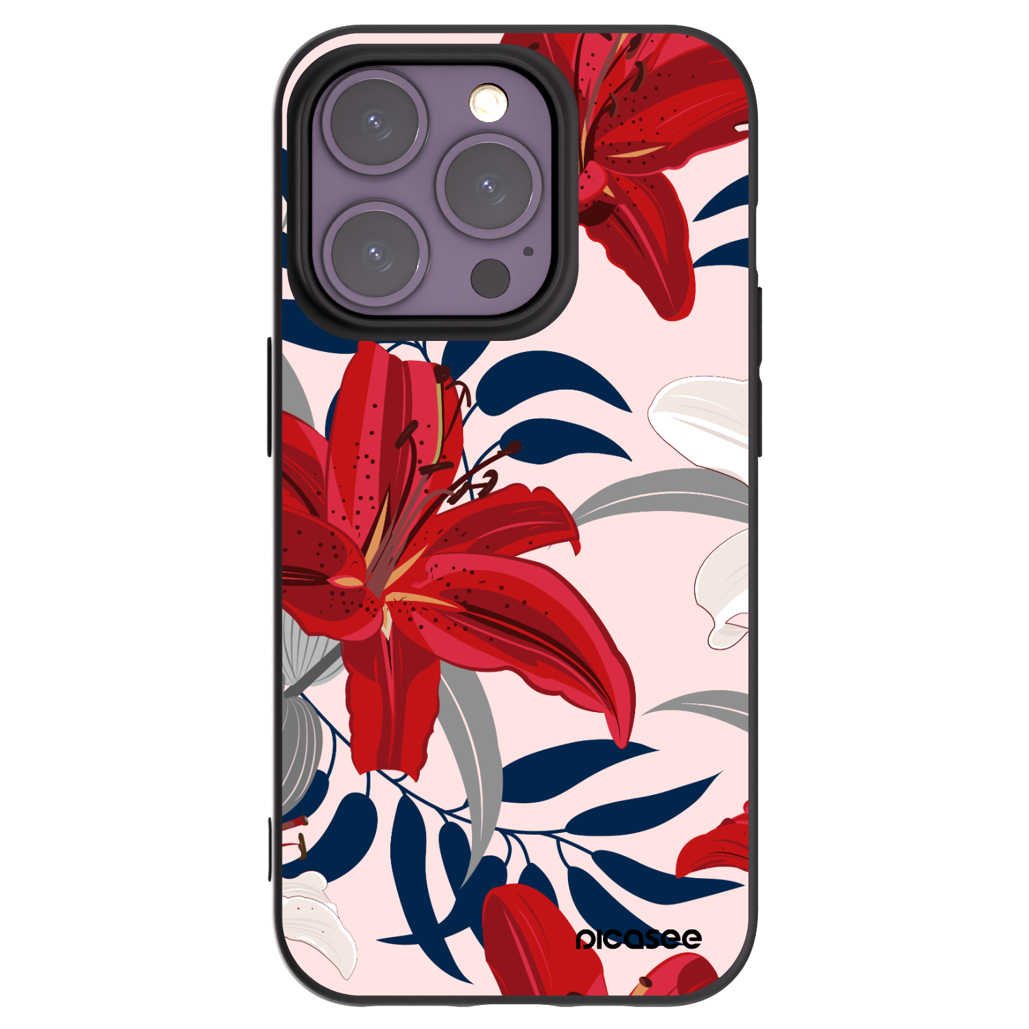 Picasee silikónový čierny obal pre Apple iPhone 14 Pro - Red Lily