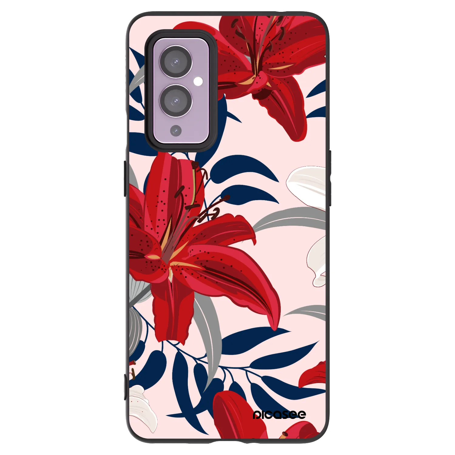 Silikónový čierny obal pre OnePlus 9 - Red Lily
