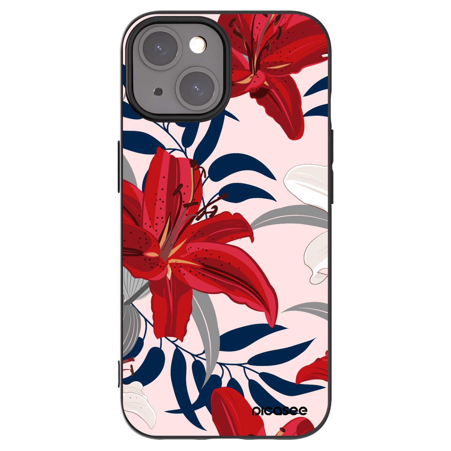 Silikónový čierny obal pre Apple iPhone 15 - Red Lily