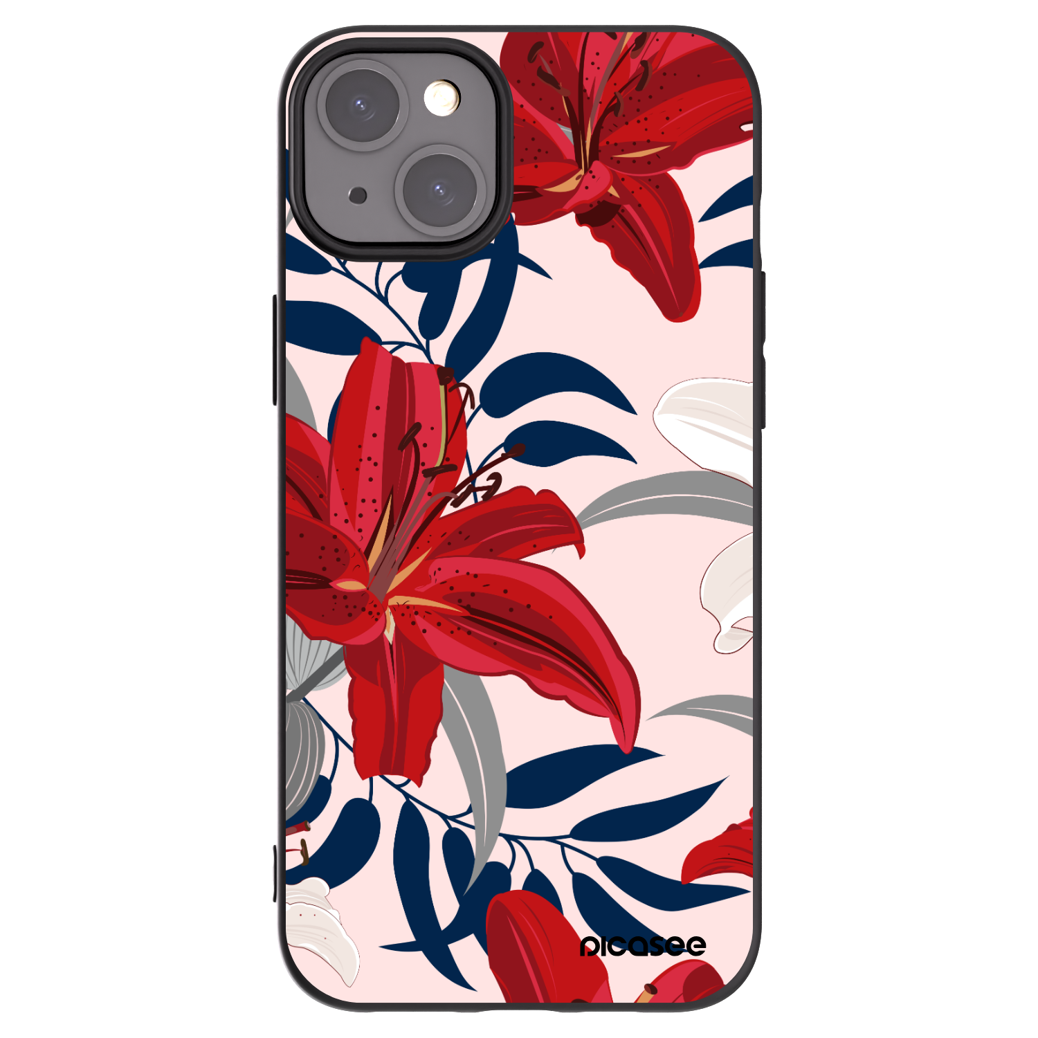 Picasee silikónový čierny obal pre Apple iPhone 15 Plus - Red Lily