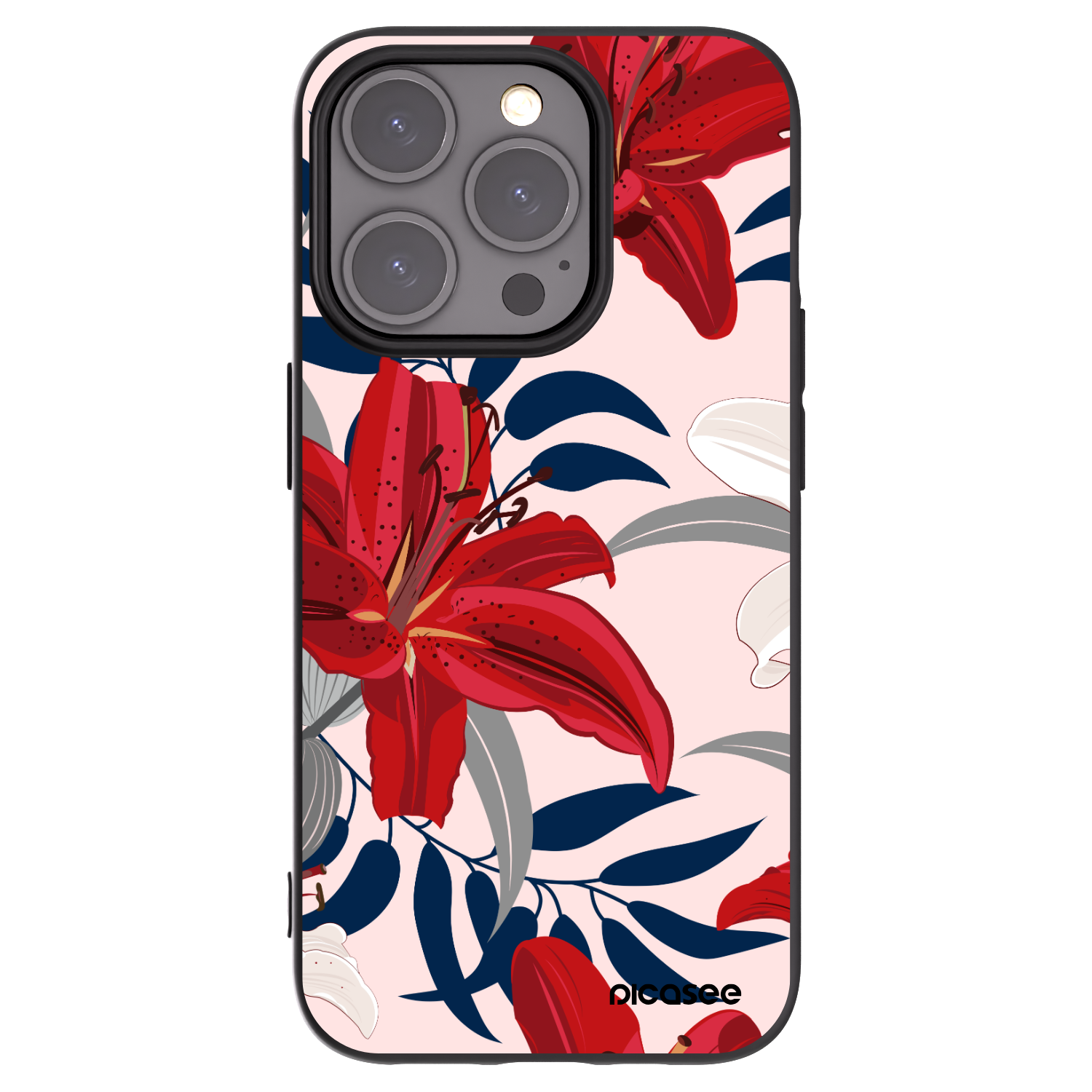 Silikónový čierny obal pre Apple iPhone 15 Pro - Red Lily