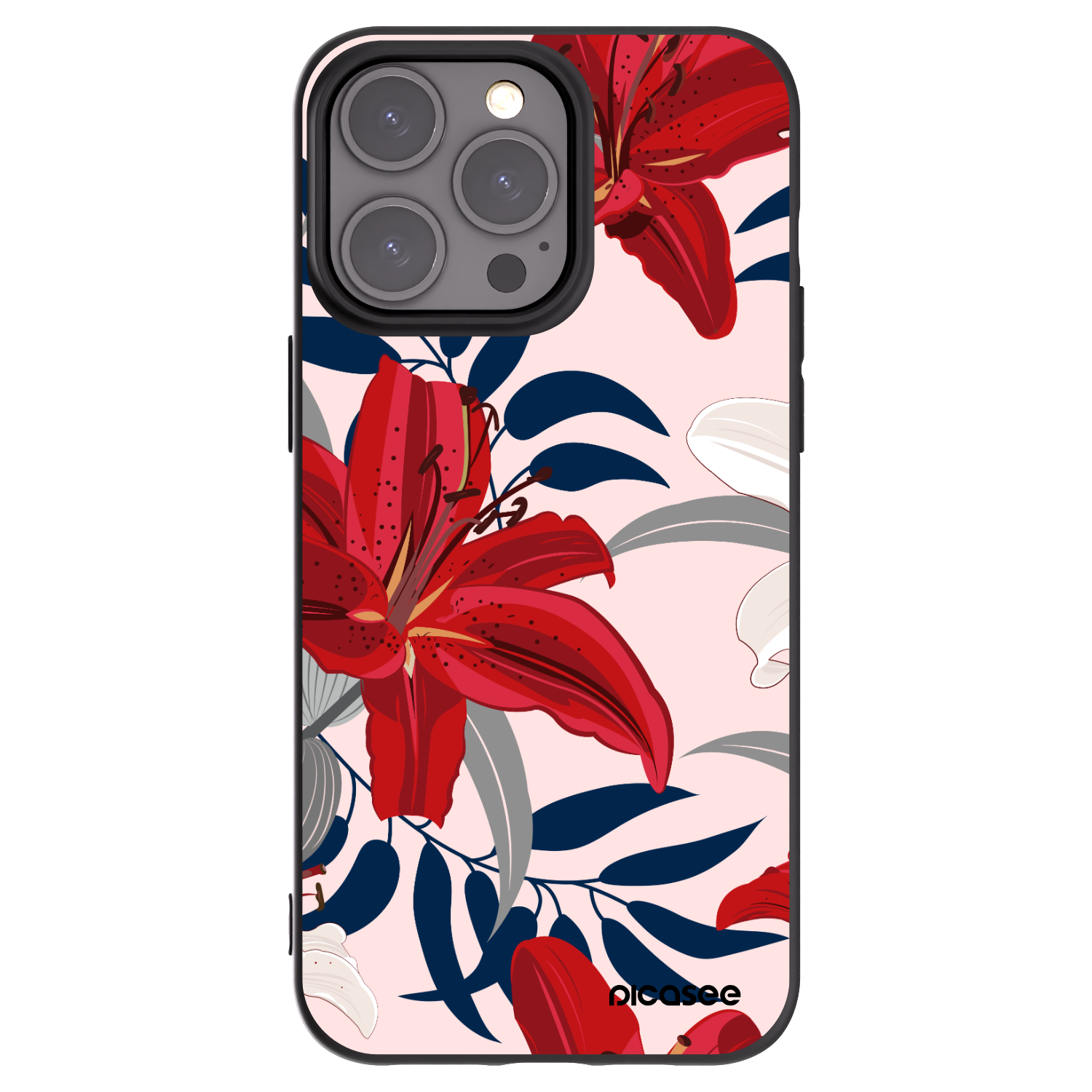 Picasee silikónový čierny obal pre Apple iPhone 15 Pro Max - Red Lily