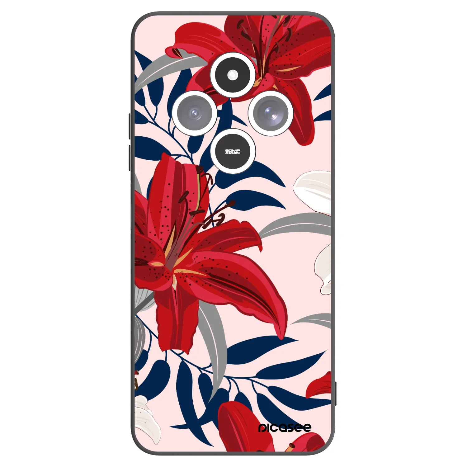 Picasee silikónový čierny obal pre Xiaomi Redmi 14C - Red Lily