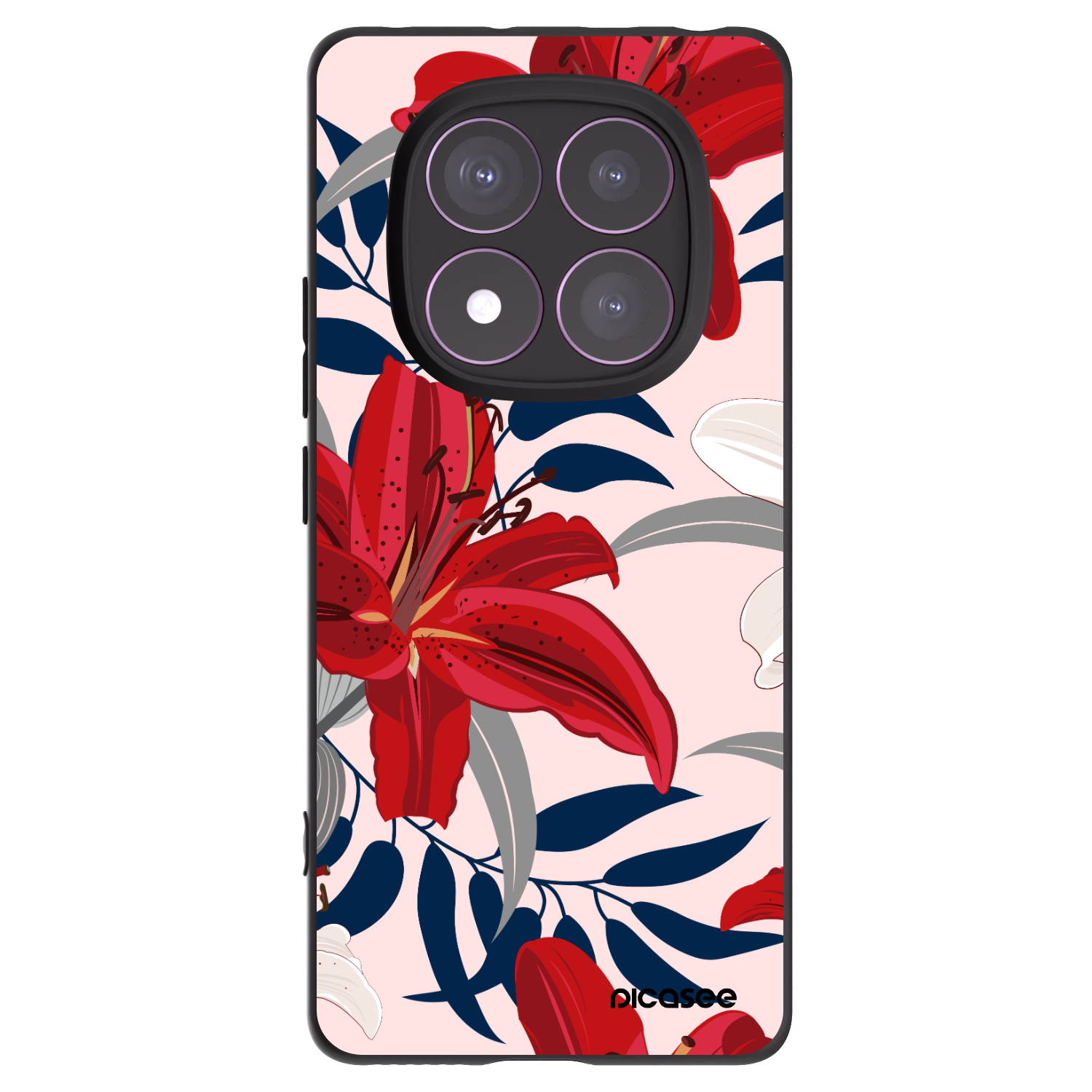 Silikónový čierny obal pre Xiaomi Redmi Note 14 Pro 4G - Red Lily