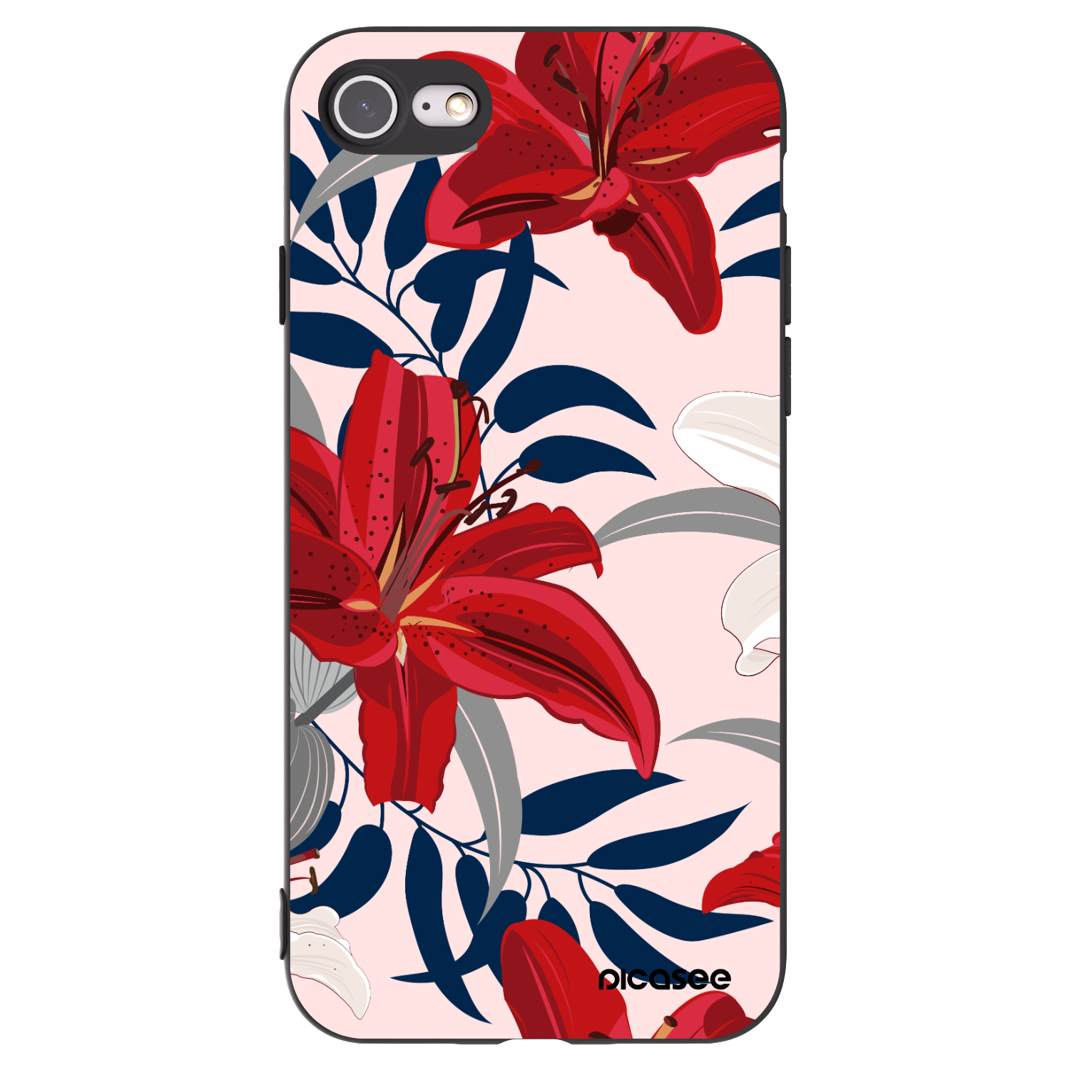 Picasee silikónový čierny obal pre Apple iPhone SE 2020 - Red Lily