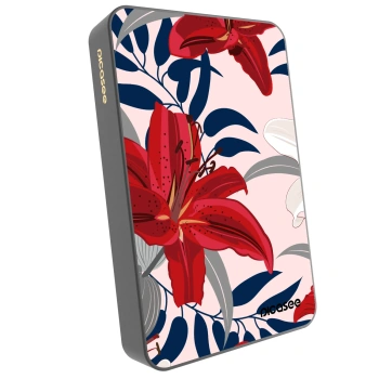 Picasee Powerbanka s MagSafe 10 000 mAh Šedá - Red Lily