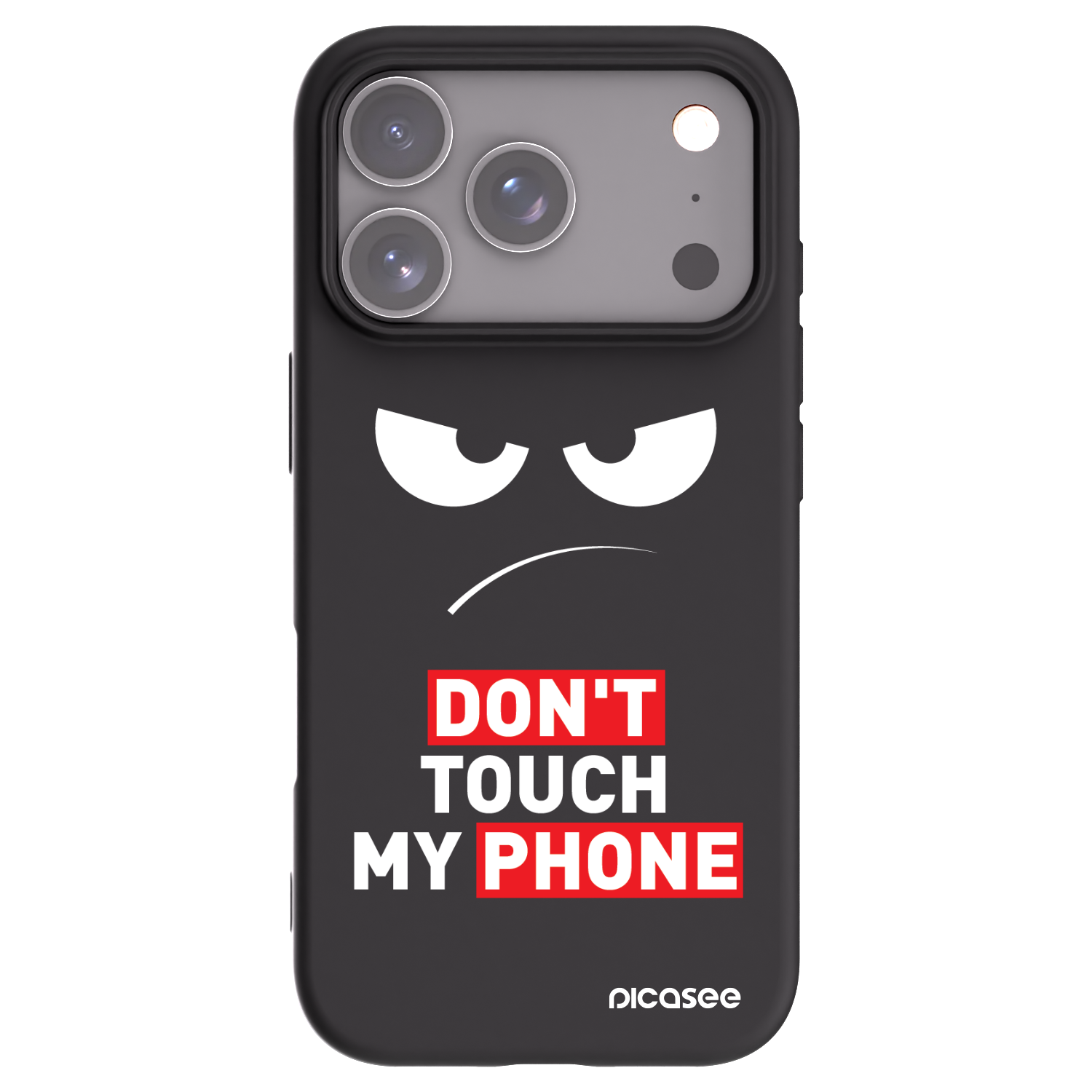 Silikónový čierny obal pre Apple iPhone 17 Pro - Angry Eyes - Transparent