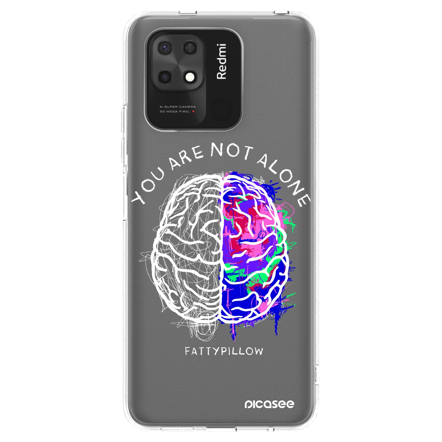 Silikónový prehľadný obal pre Xiaomi Redmi 10C - Brain - White