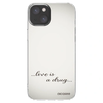 Picasee silikónový prehľadný obal pre Apple iPhone 15 Plus - Love is a drug