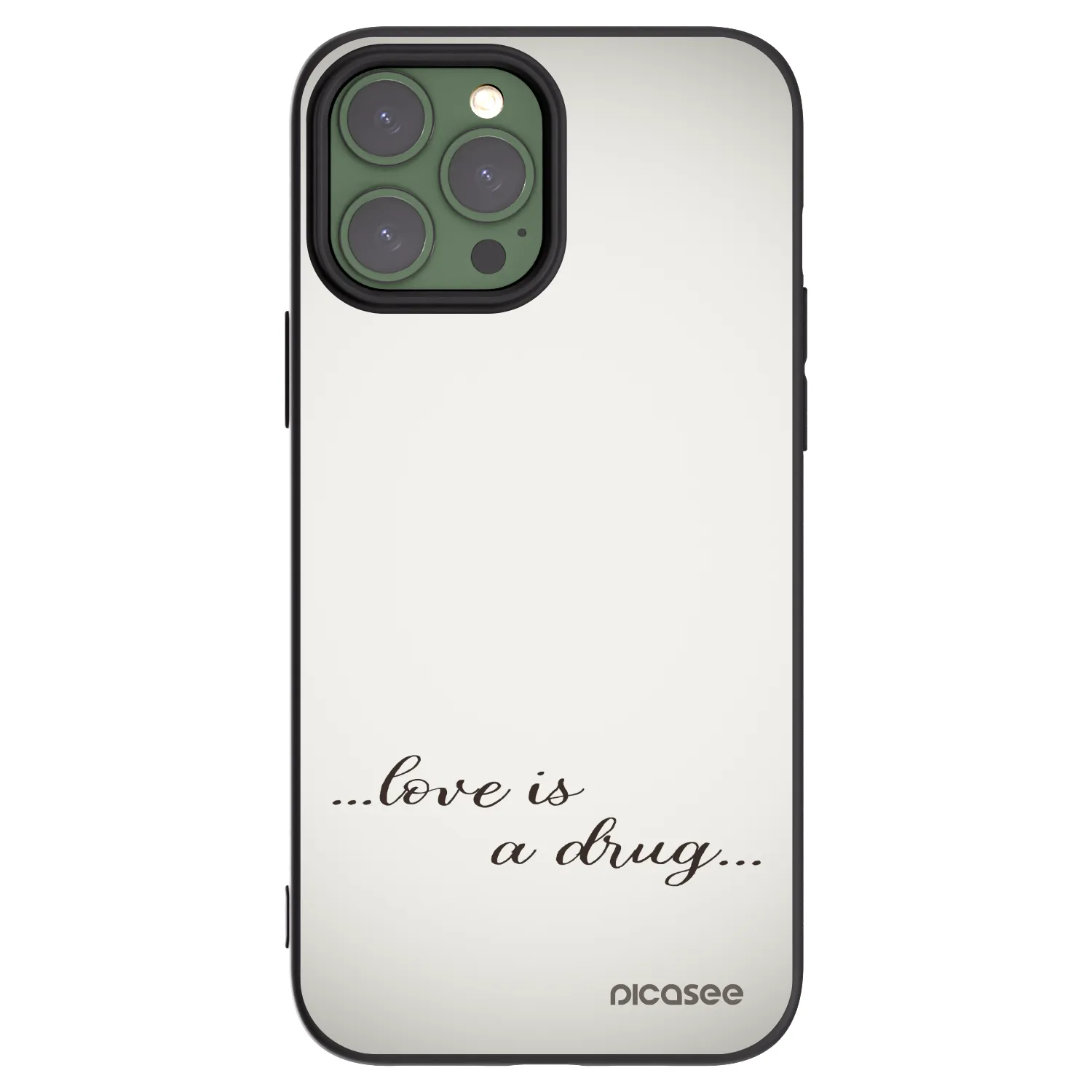 Silikónový čierny obal pre Apple iPhone 13 Pro Max - Love is a drug