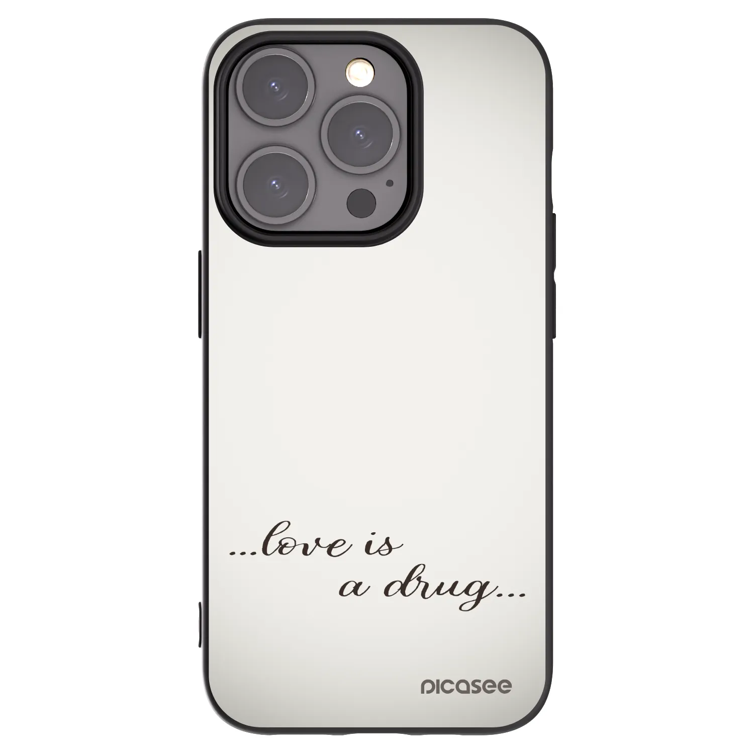 Silikónový čierny obal pre Apple iPhone 15 Pro - Love is a drug