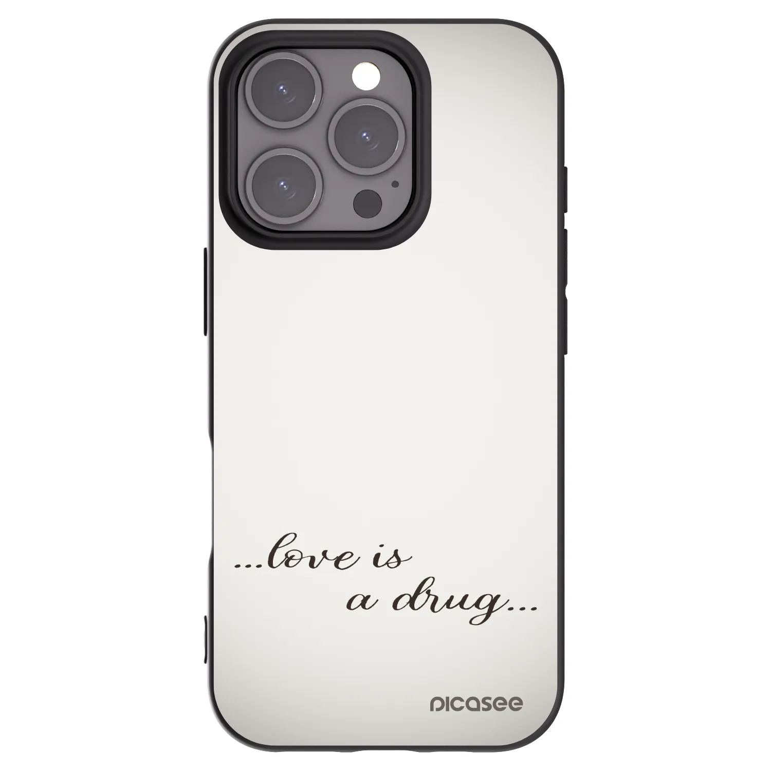 Silikónový čierny obal pre Apple iPhone 16 Pro - Love is a drug