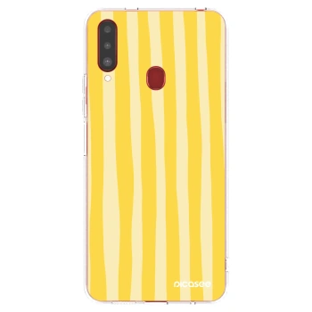Picasee silikónový prehľadný obal pre Samsung Galaxy A20s - Lines lemon