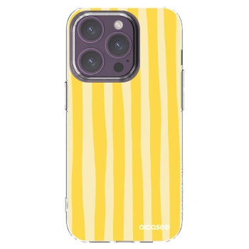 Picasee silikónový prehľadný obal pre Apple iPhone 14 Pro - Lines lemon