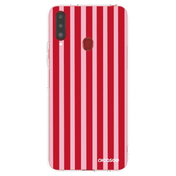 Picasee silikónový prehľadný obal pre Samsung Galaxy A20s - Lines red