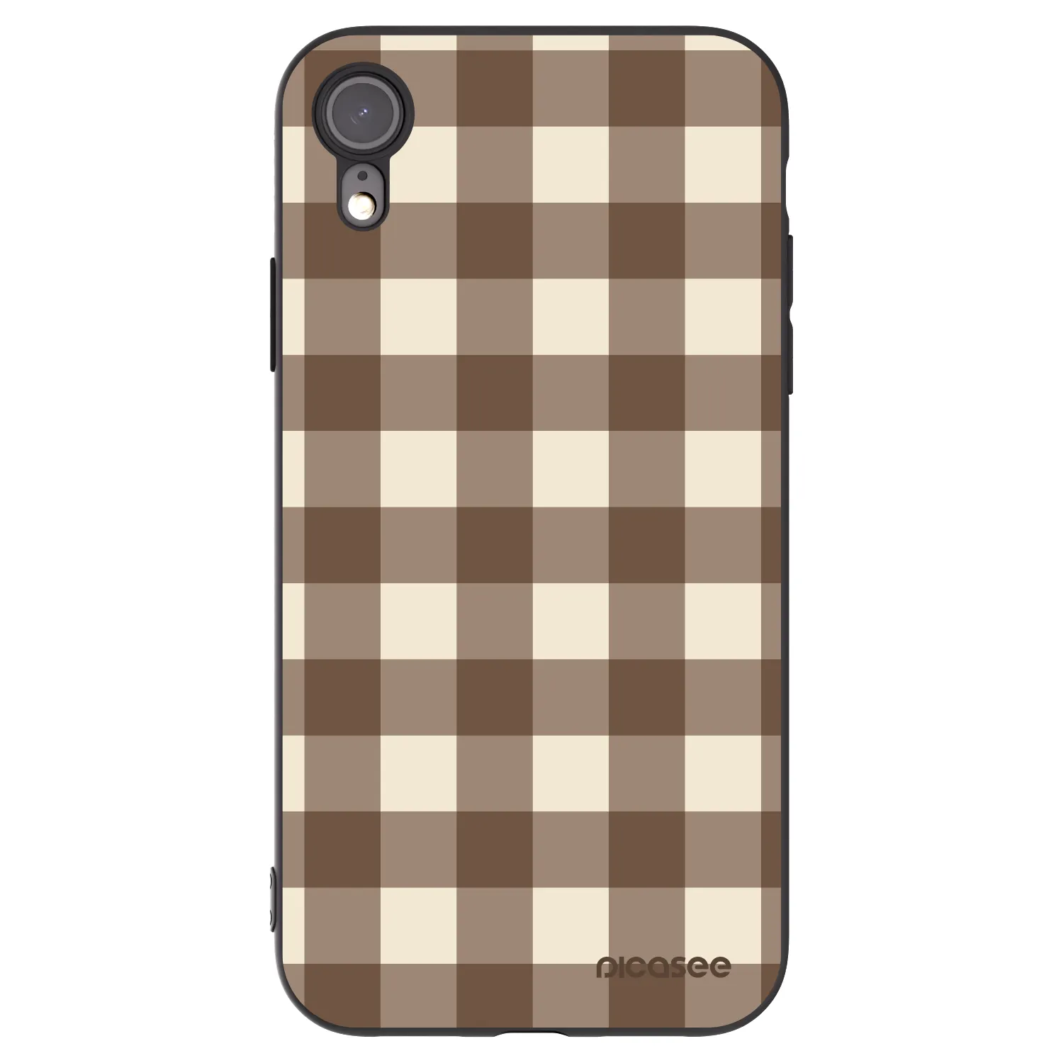 Picasee silikónový čierny obal pre Apple iPhone XR - Brown grid