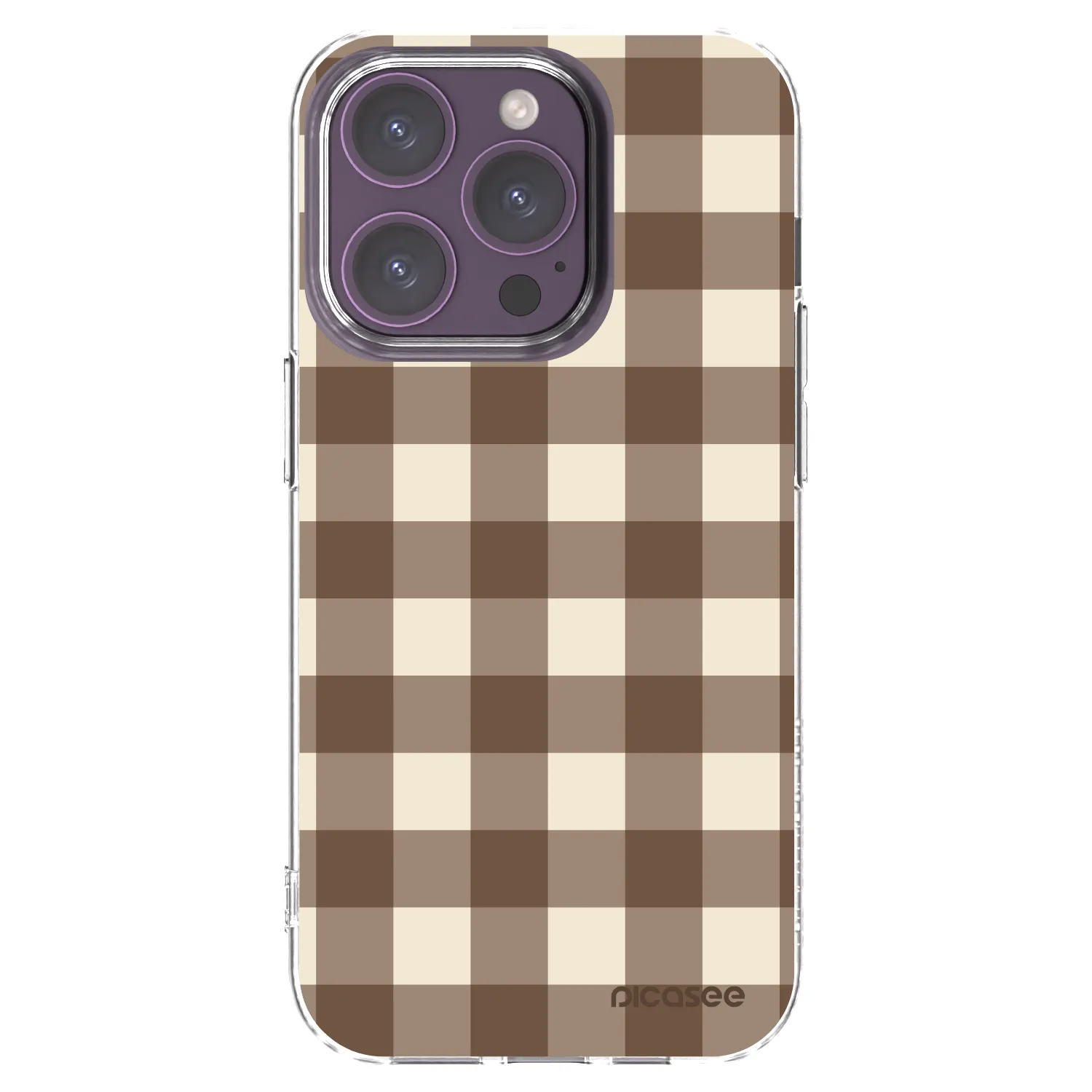 Picasee silikónový prehľadný obal pre Apple iPhone 14 Pro - Brown grid