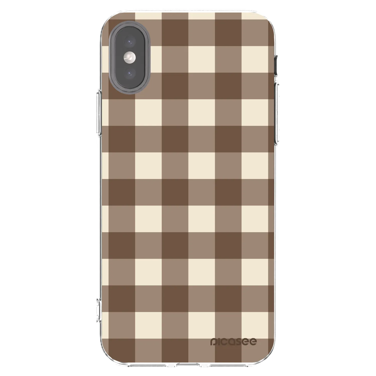 Picasee silikónový prehľadný obal pre Apple iPhone X/XS - Brown grid
