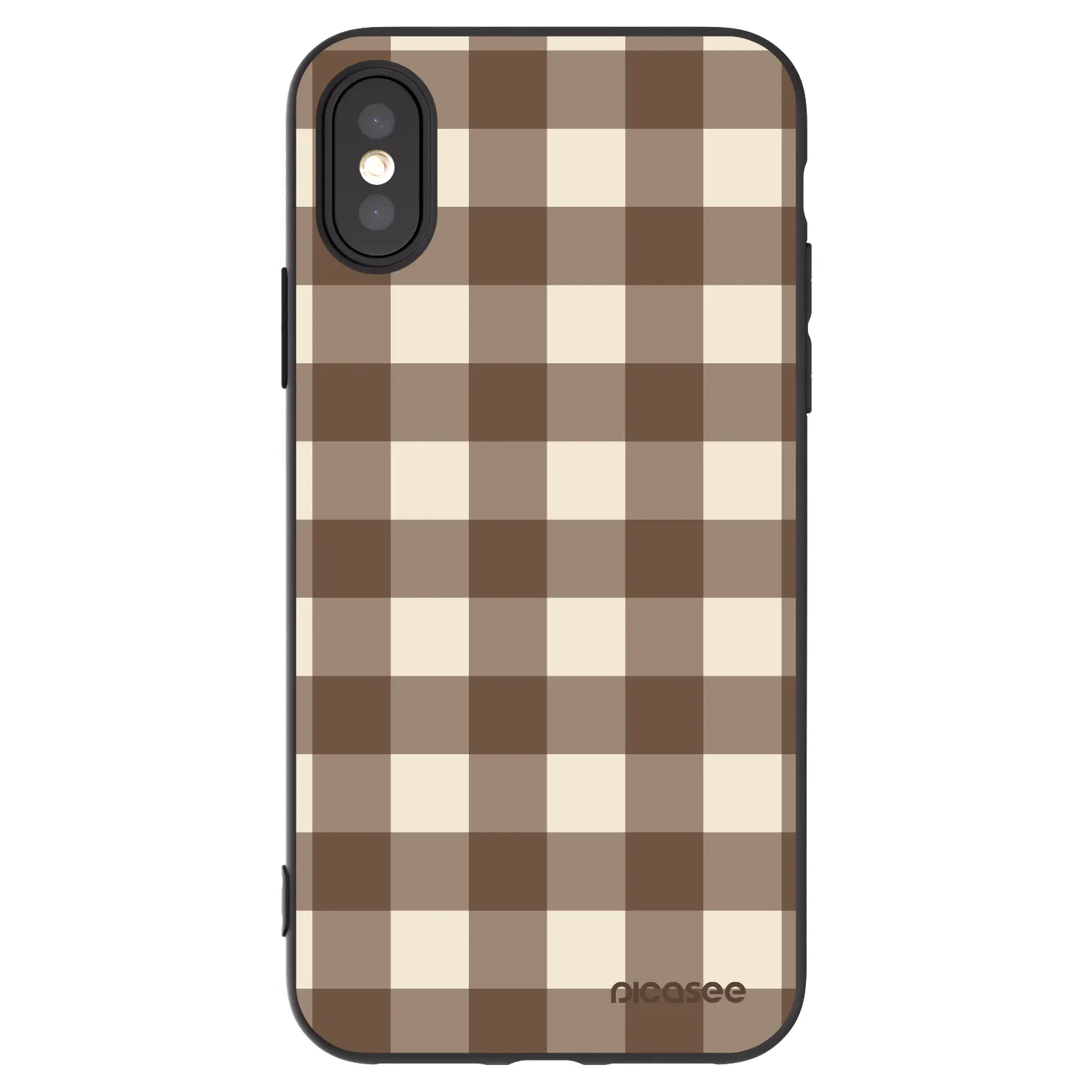 Picasee silikónový čierny obal pre Apple iPhone X/XS - Brown grid
