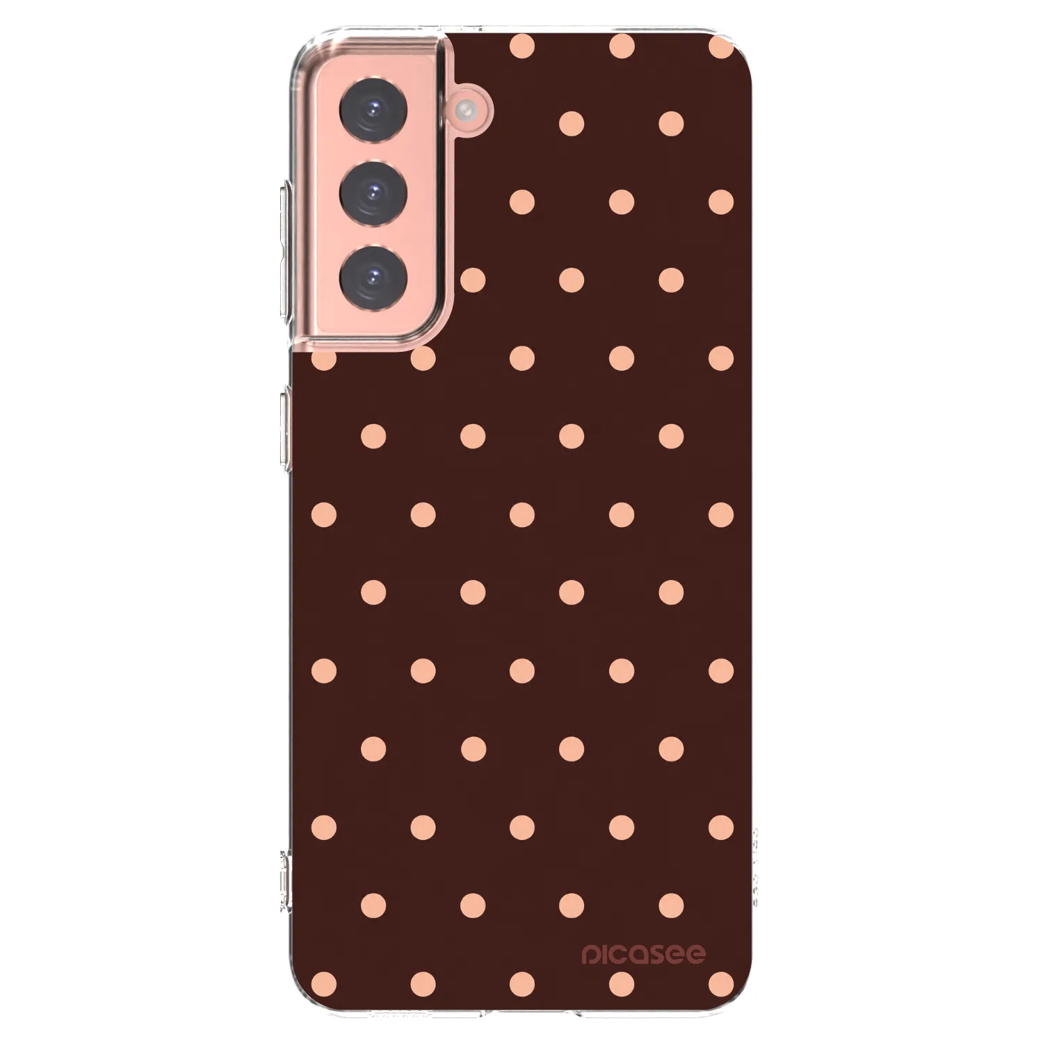 Picasee silikónový prehľadný obal pre Samsung Galaxy S21 5G G991B - Peach Dots & Chocolate