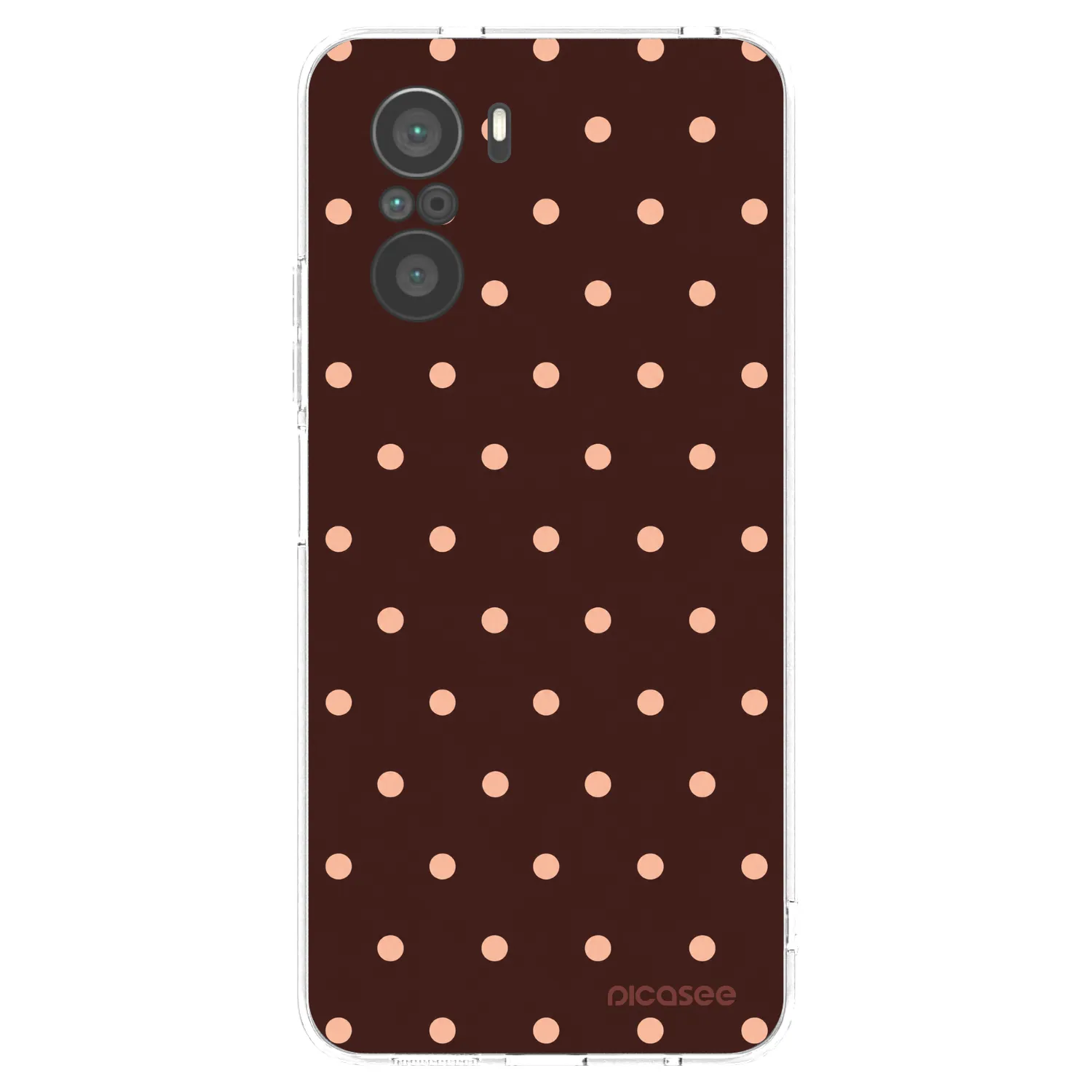 Picasee silikónový prehľadný obal pre Xiaomi Poco F3 - Peach Dots & Chocolate