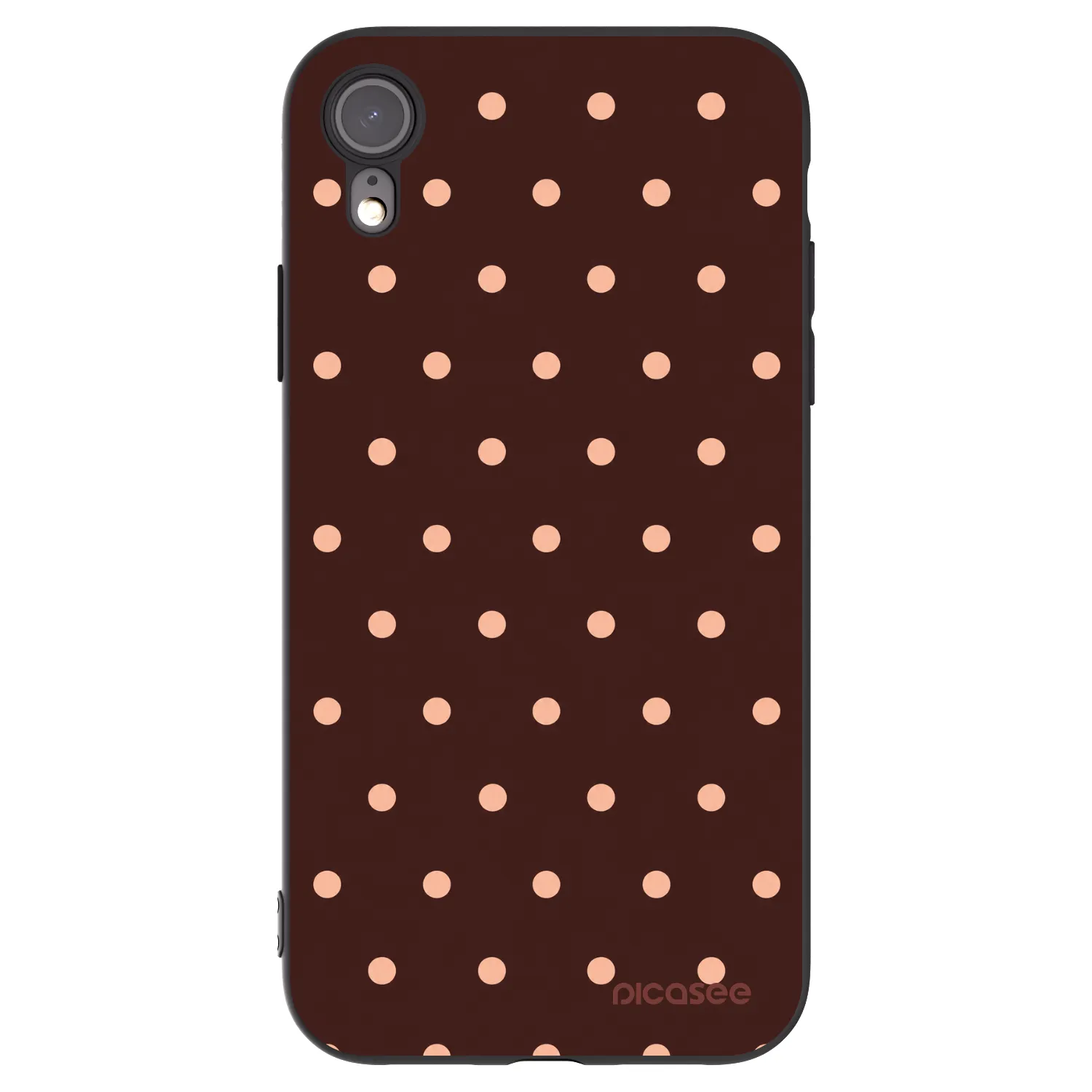 Picasee silikónový čierny obal pre Apple iPhone XR - Peach Dots & Chocolate