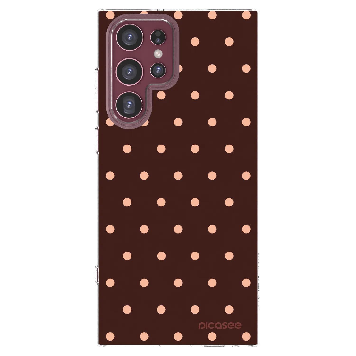 Picasee silikónový prehľadný obal pre Samsung Galaxy S22 Ultra 5G - Peach Dots & Chocolate