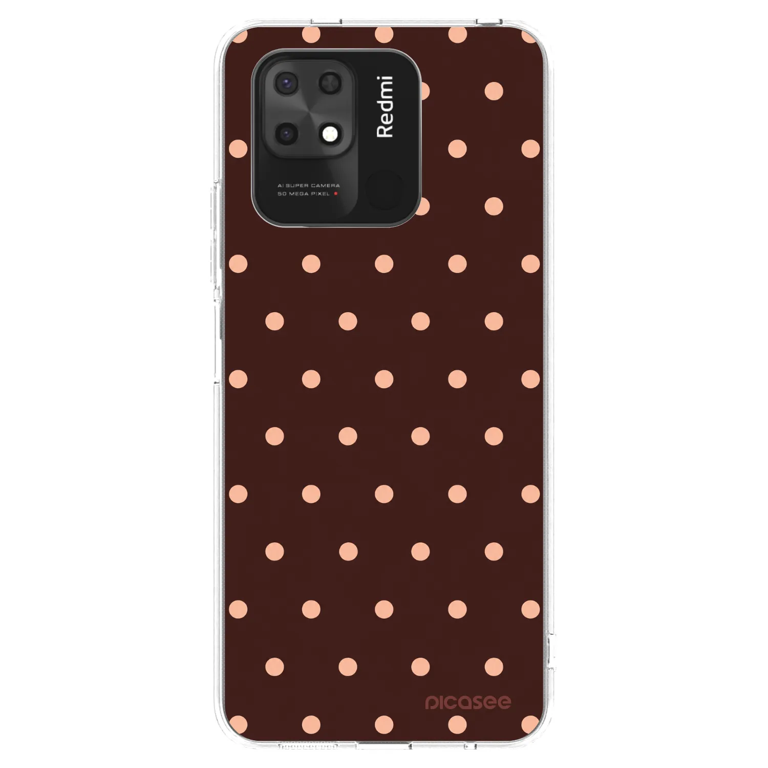 Picasee silikónový prehľadný obal pre Xiaomi Redmi 10C - Peach Dots & Chocolate