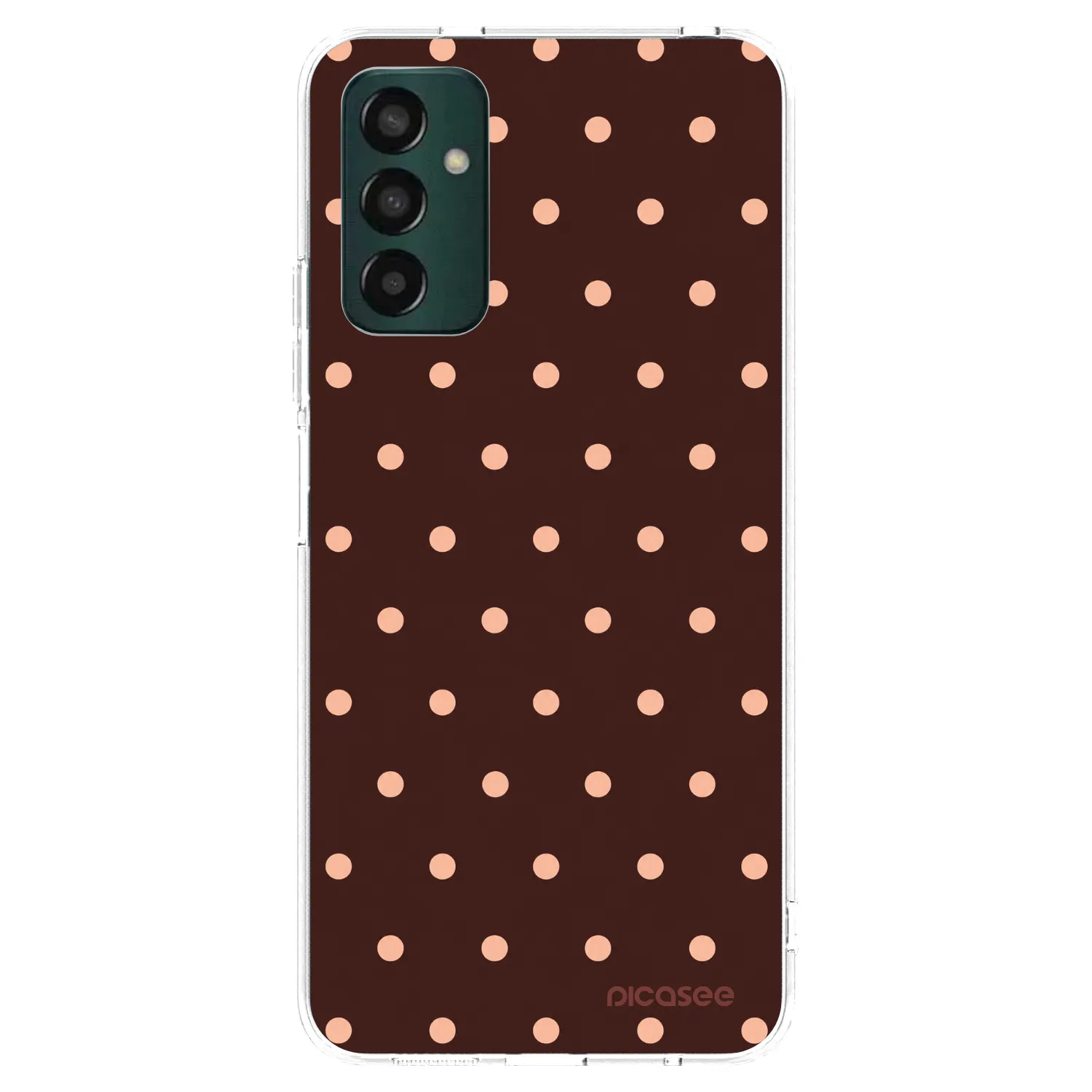 Picasee silikónový prehľadný obal pre Samsung Galaxy M13 M135F - Peach Dots & Chocolate